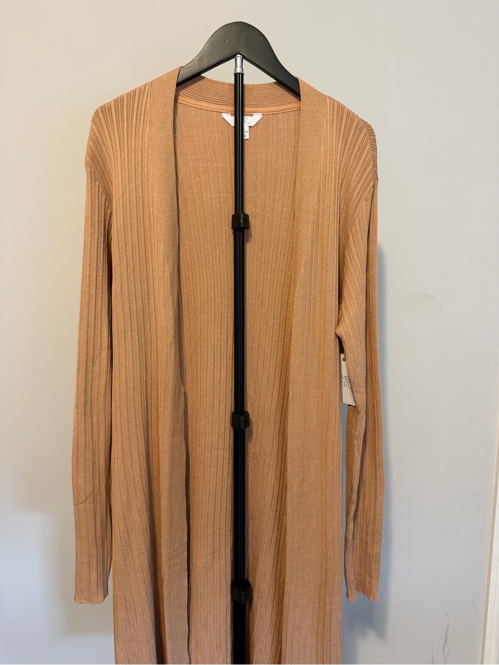 Lightweight Ribbed Open Front Cardigan - Camel